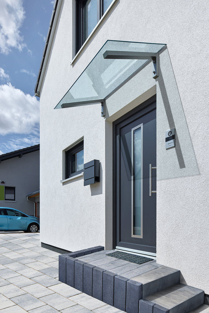Pultvordach Bielefeld Abdeckung: Sicherheitsglas (VSG) 8 mm klar Rahmen: Aluminium graualuminium