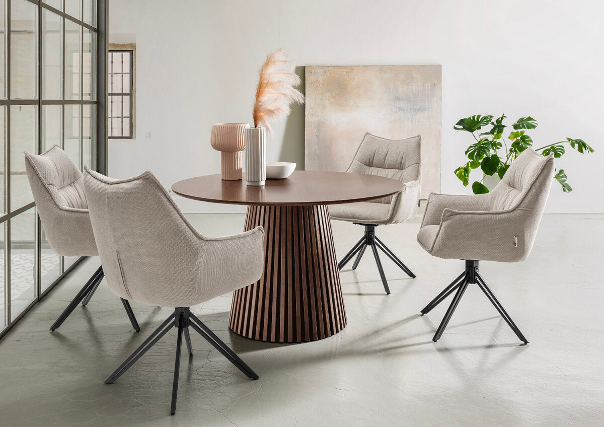 Esszimmer Set Ginosa blau & Tisch Barletta smoked oak rund 120cm | Designmöbel – Produktbild 2