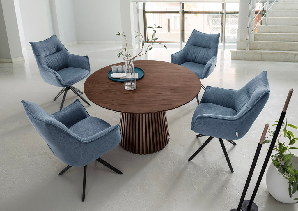 Esszimmer Set Ginosa blau & Tisch Barletta smoked oak rund 120cm | Designmöbel – Produktbild 1