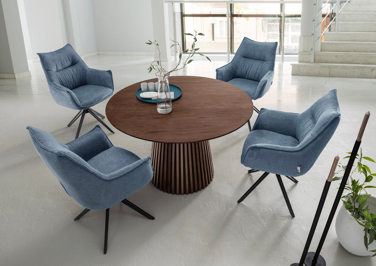Esszimmer Set Ginosa blau & Tisch Barletta smoked oak rund 120cm | Designmöbel – Produktbild 1