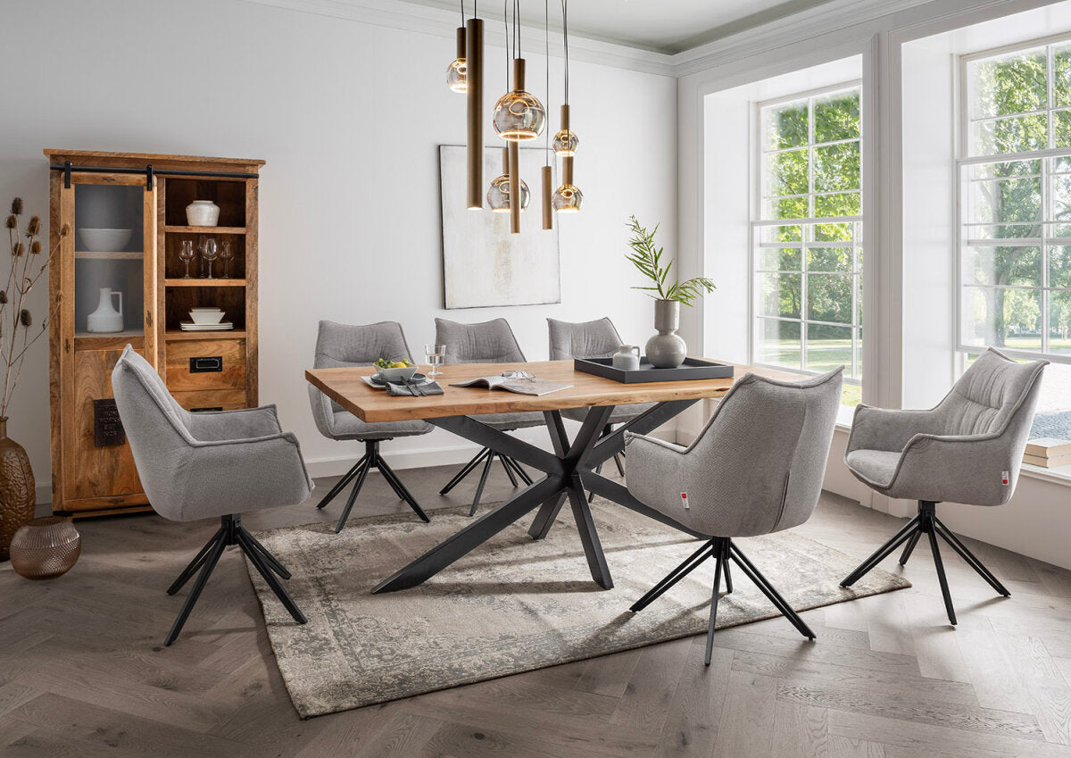 Esszimmer Set Diningsessel Ginosa light grey & Tisch Catania 200 x 100 cm Cross | Designmöbel – Produktbild 1