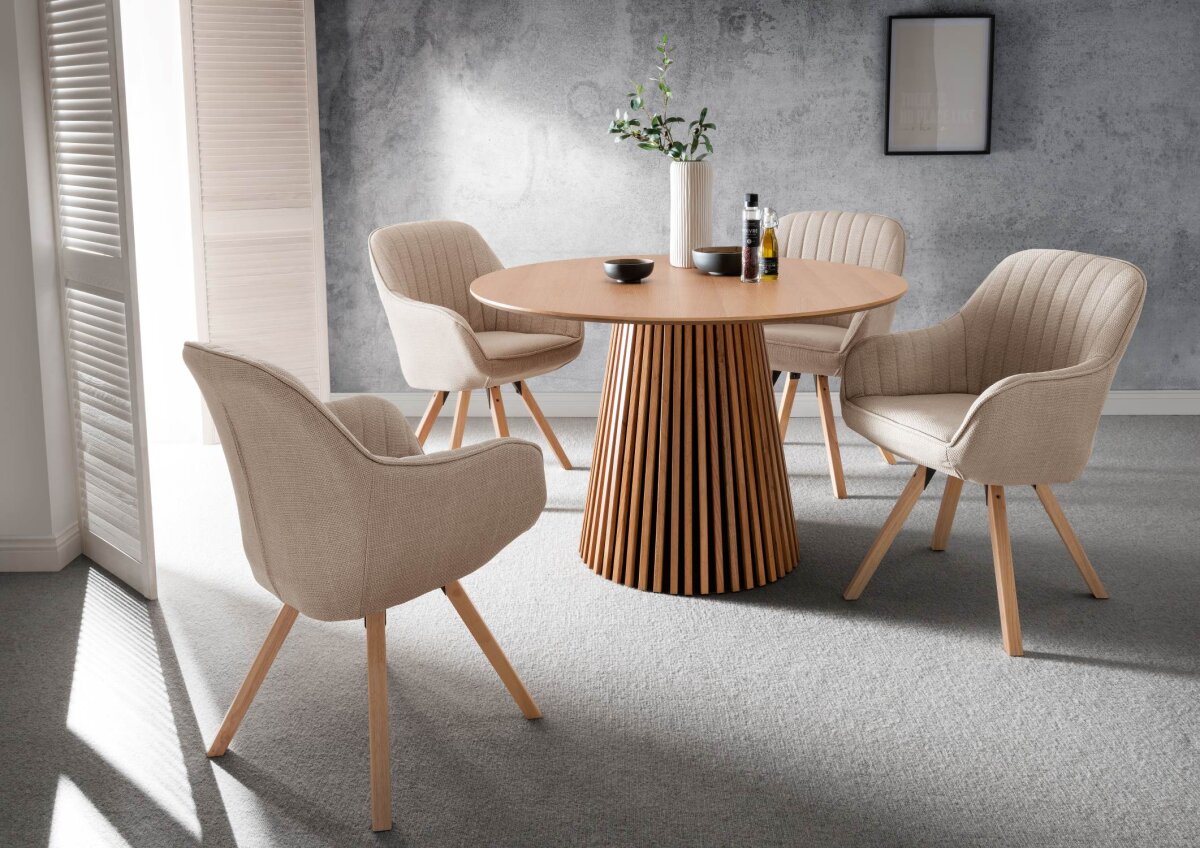 Esszimmer Set Matera beige & Tisch Oria Natur Oak | Designmöbel – Produktbild 1
