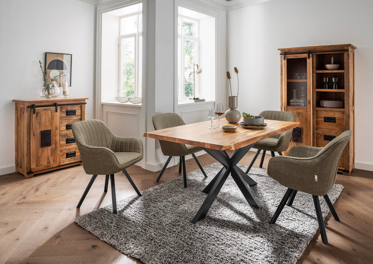 Esszimmer Set Matera green & Tisch Catania Gestell Cross 160 x 90 cm | Designmöbel – Produktbild 1