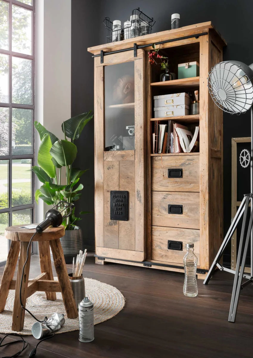 Vitrine Florenz Mango Vintage 100 x 45 x175 cm | Massivholz Mango