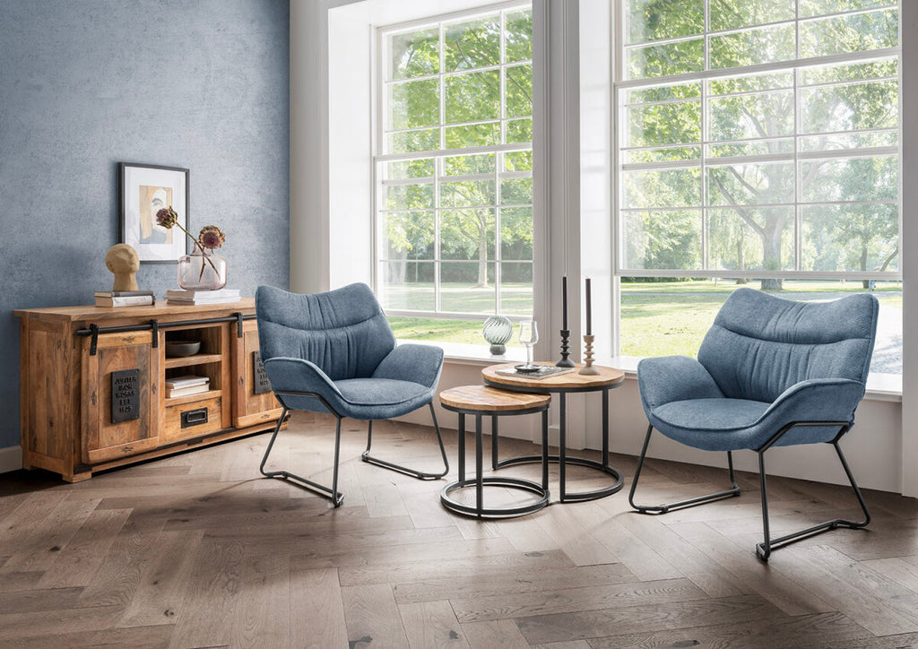 Wohnzimmer Set Aliano blau & Beistelltisch Fermo 2er Set | Designmöbel – Produktbild 1